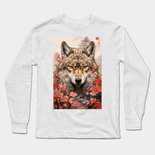 Red Flowers Wolf Long Sleeve T-Shirt